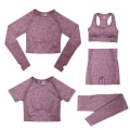 Pikkukuva 9 / 11: Joogasetti Kuntosalivaatteet Verryttelypuku Topit ja Leggingsit Fitness-urheiluun 3PCS Grey S