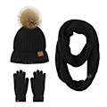 Miniatyrbild 1 av 8: Stickad Mössa Halsduk Handskar Tredelat Set Utomhus Håll Varmt Halsduksset Black three-piece set