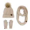 Miniatyrbilde 5 av 7: Strikket Lue Skjerf Hansker Tredelt Sett Utendørs Hold Varmen Skjerfsett Wine red three-piece set