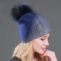 Miniatyrbilde 4 av 11: Vinter Varm Ull Strikket Lue Dame Bronse Sølv Jentelue Vaskebjørn Ball Pels Ullue Gray silver gray ball