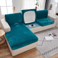 Miniatyrbild 1 av 9: 1/2/3-sits Enfärgad Tjock Sammet Stretch Soffskydd Sofföverdrag Sittdyna Lake blue 1 Seater