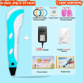 Miniatyrbillede 10 af 11: 3D Pen til Børn 3D Tegne- og Printpen med LCD-Skærm Kompatibel med PLA Filament Legetøj til Børn Jule- og Fødselsdagsgave PLA Filagment blue with UK adapter