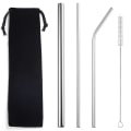 Miniatyrbillede 4 af 10: Populært service i fødevaregodkendt miljøbeskyttende rustfrit stål sugerør drik mælk te metal sugerør 3 sæt Silver 3 straw 1 brush/light bag