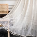 Miniatyrbillede 7 af 8: Boho ensfarvet bomuldslinned vinduesgardin med kvaster mørklægningskappe til luksuriøs stuegardiner til stuen 2 W150 cm X H200 cm