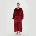 Miniatyrbild 1 av 11: Lazy Blanket-tröja med huva, dubbla lager, filttröja för kvinnor, skydd mot kyla under höst och vinter, termiska pyjamas Wine Red-Long