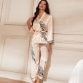 Miniatyrbild 1 av 4: Tryckt Mode Is-Silke Pyjamas Dam 2023 Ny Långärmad Set Mode Pyjamas Champagne XL