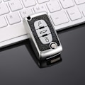 Miniatyrbild 1 av 11: TPU Läder 2/3 Knappar Bil Fjärrnyckel Fodral Skydd för Citroen C2 C3 C4 C5 C6 C8 för Peugeot 107 207 307 307S 308 407 607 3button silver