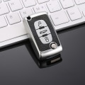 Miniatyrbillede 1 af 11: TPU Læder 2/3 Knapper Bil Fjernbetjening Nøgle Etui Cover til Citroen C2 C3 C4 C5 C6 C8 til Peugeot 107 207 307 307S 308 407 607 3button silver