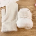 Pikkukuva 2 / 11: Naisten kaksikerroksiset kaninkarvakäsineet talveen, korealainen versio, yksivärinen, kokosormikäsineet, talvikäsineet naisille, tyttöjen lapaset Light gray One Size