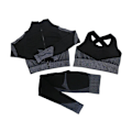 Miniatyrbild 5 av 11: Yoga Set Långärmad Tröja+Sport-BH+Sömlösa Leggings Träningskläder Löparkläder Gymkläder 2pcsBra Black Blue M