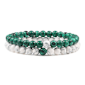Miniatyrbilde 6 av 11: Avstandsarmbånd for kvinner Pararmbånd Klassisk 6mm Naturlig Svart Matt Blå Turkiser Perlearmbånd Herre Smykker Malachite-1