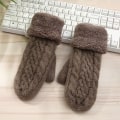Miniatyrbilde 1 av 11: Dame Strikket Tvist Blomster Votter Vinter Kvinnelig Ull Pluss Kasjmir Fløyel Fortykning Varme Hel Finger Hansker N507-Brown One Size