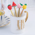 Miniatyrbillede 3 af 11: Frugtgaffel Sødt Børneservice Vandmelonske Dukke Kage Dessertgaffel Rustfrit Stål Kaffeske Red Strawberry Golden Fork