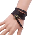 Miniatyrbillede 5 af 5: Fem-Cirkel Pressede Ord Kvæglæder Armbånd Retro Simpel Multi-Cirkel Herre Læder Armbånd Populær Ornament Black Bronze