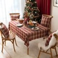 Miniatyrbild 2 av 4: Jul Bomull Linne Duk Bordsduk Dekorativ Pälsboll Bordstablett för Västerländsk Mat Snöflinga Bordsduk Duk Red Snowflake Ball Plaid 140*300cm