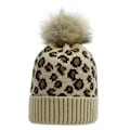 Miniatyrbillede 5 af 8: Efterår og Vinter Strikket Hue Dame Leopard Print Uld Strikket Hue Moderigtig Varm Stor Pelskvast Hue Rust red