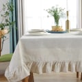 Miniatyrbild 1 av 5: Bordsduk i bomullstyg, tvättbar vit duk för bröllopsfest, middag, bankettdekoration, lyxigt bordsöverdrag, picknickmatta linen ruffles 140x260cm