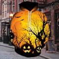 Miniatyrbillede 7 af 8: Halloween Hættetrøje Langærmet Fleece Sweatshirt Græskarlygte Horror Flagermus Kvinder Mænd Børn Gaver Halloween-7 4XL