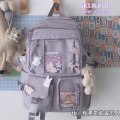 Miniatyrbild 1 av 11: Söt Dam Multi-Ficka Vattentät Skolryggsäck Högstadieelev Skolväska Kvinnlig Tjej Ryggsäck Laptop Bokväska Purple with Bear