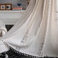 Miniatyrbilde 6 av 8: Boho ensfarget vindusgardin i bomullslin med dusker, blendingskappe for luksuriøs stuegardin 7 W150 cm X H280 cm