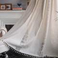 Miniatyrbillede 6 af 8: Boho ensfarvet bomuldslinned vinduesgardin med kvaster mørklægningskappe til luksuriøs stuegardiner til stuen 2 W150 cm X H220 cm