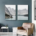 Miniatyrbillede 3 af 5: Bjerg Sølandskab Lærredsmaleri Stue Vægkunst Billede Plakat Indretning JIKAIX 40x50cm A 40x50cm A