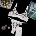 Miniatyrbild 1 av 11: Aduloty 2-delat blommigt set med BH för kvinnor, 13 färger, mesh-BH med bygel + trosor, underklädesset för damer, sexigt set med utskärningar White M