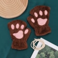Miniatyrbild 7 av 11: Kawaii Katt Handskar för Kvinnor Mode Flickor Katt Klo Tass Plysch Vantar Varma Mjuka Plysch Korta Fingerlösa Halvfinger Vinterhandskar Gray2 One Size