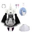 Miniatyrbild 1 av 11: Ram/Rem Cosplay Re:zero Kara Hajimeru Isekai Seikatsu svart blå röd Kostym Maid Servant Klänning package 9 XL