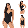 Miniatyrbillede 1 af 6: Pigebadedragt plus Size Bikini Dame Ensfarvet Kryds Et-delt Tynd og Åndbar Badetøj Black 4XL