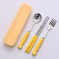 Miniatyrbilde 1 av 11: Kattpote Servisesett Keramisk Rustfritt Stål Bestikk Spisepinner Skje Gaffel Bærbart Servisesett Yellow Cat's Paw three-piece set