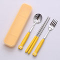 Pikkukuva 1 / 11: Kissankäpälä Astiasto Keraaminen Ruostumaton Teräs Astiasto Syömäpuikot Lusikka Haarukka Kannettava Astiasto Yellow Cat's Paw three-piece set
