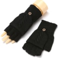 Miniatyrbilde 11 av 11: 2020 Vinter Varme Tykke Ullhansker Strikkede Flip Fingerløse Eksponerte Finger Tykke Hansker Uten Fingre Votter Dame Black One size