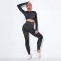 Pikkukuva 9 / 11: Naisten pitkähihainen jooga-asu urheiluun, kuntoiluun ja juoksuun sekä joogahousut 6301 long sleeve trousers suit-Brown S