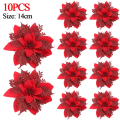 Miniatyrbild 11 av 11: 5/10 st 14cm Glitter Julstjärna Jul Konstgjorda Blommor med Klämmor DIY Julgransprydnader Krans Öppen Spis Dekorationer Red (5pcs)