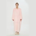 Miniatyrbild 1 av 11: Lazy Blanket-tröja med huva, dubbellagers filttröja för kvinnor, skydd mot kyla under höst och vinter, termiska pyjamas Pink-Long