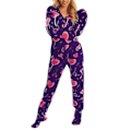 Miniatyrbillede 1 af 5: Dame Forår Efterår Hætte Jumpsuit Print Varm Langærmet Afslappet Løs Romper Dame Hjem Pyjamas Purple L