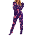 Miniatyrbillede 1 af 5: Dame Forår Efterår Hætte Jumpsuit Print Varm Langærmet Afslappet Løs Romper Dame Hjem Pyjamas Purple XL