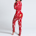Miniatyrbild 4 av 4: Dam Pyjamas Jumpsuit En-delat Tryck Julpyjamas Långärmad Nattkläder Red XL