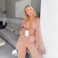 Pikkukuva 1 / 4: 2023 Syksyn Uusi Naisten Pyjamasetti 3 Osainen Puku Satiinipyjamat Light brown S