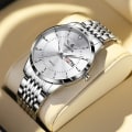 Miniatyrbilde 1 av 5: Herreklokke High-End Autentisk Automatisk Ikke-Mekanisk Klokke Stålreim Quartz Klokke silver edge