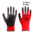 Miniatyrbillede 6 af 8: 6 Par GMG CE EN388 Røde Polyester Sorte PU Arbejdssikkerhedshandsker Have Byggeindustri Mekaniker Arbejdshandsker Grey L