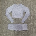 Pikkukuva 1 / 11: Joogasetit Saumaton Pitkähihainen Crop Top Korkeavyötäröiset Kuntosalileggingsit Naisille PantSet-BlueGray L