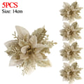 Miniatyrbild 9 av 11: 5/10 st 14cm Glitter Julstjärna Jul Konstgjorda Blommor med Klämmor DIY Julgransprydnader Krans Öppen Spis Dekorationer Silver Clip (10pcs)