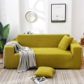 Miniatyrbillede 10 af 11: Ensfarvet Fire Sæsoner Universal Sofabetræk Nordisk Moderigtigt Strikket Strækbart Altomfattende Sofabetræk Støvtæt Sofahynde Mustard yellow S [single 90-140cm long]]