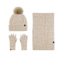 Pikkukuva 7 / 8: Hattu Huivi Käsineet Kolmiosainen Setti Kylmänkestävä Turkistupsu Fleecevuorattu Neulesetti Gray three-piece set