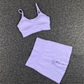 Pikkukuva 1 / 11: Jooga Rintaliivit Crop Top Urheiluliivit Treenausasu Saumaton Polyesteri Kuntosalisetti 2pcs Purple M