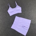 Pikkukuva 1 / 11: Jooga Rintaliivit Crop Top Urheiluliivit Treenausasu Saumaton Polyesteri Kuntosalisetti 2pcs Purple S