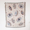 Miniatyrbild 1 av 11: Boho Sofffilt Stickad Bomull Sofföverdrag Demonöga Viktad Tapet Bohemisk Tofs Boho Väggdeko Picknickfilt Filtar I 130x160cm