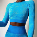 Miniatyrbild 2 av 5: Yoga Set Långärmad Crop Top T-shirt Leggings Träningsdräkt För Kvinnor Black Bra Set L